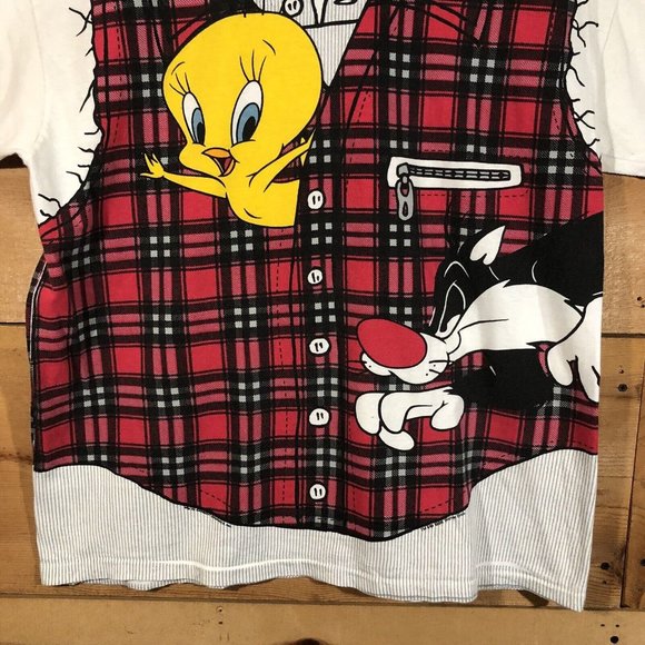 Vintage Looney Tunes All Over Print Wrap Around 1996 T-Shirt Mens Large - Picture 4 of 14